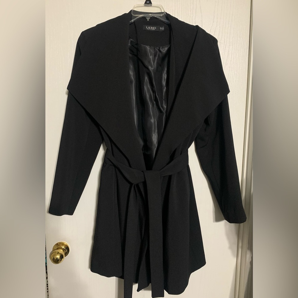 Lauren Ralph Lauren Black Tie Waist Trench Coat